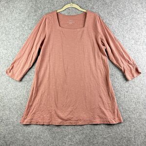 Pure J Jill Square Neck Tunic Top Womens L 3/4 Ruched Sleeve Slub Knit Blouse*